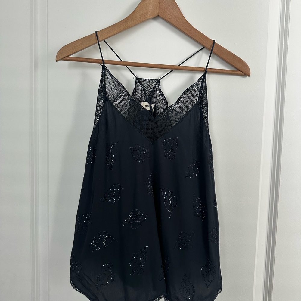 Zadig & Voltaire Navy Lace Detail Top